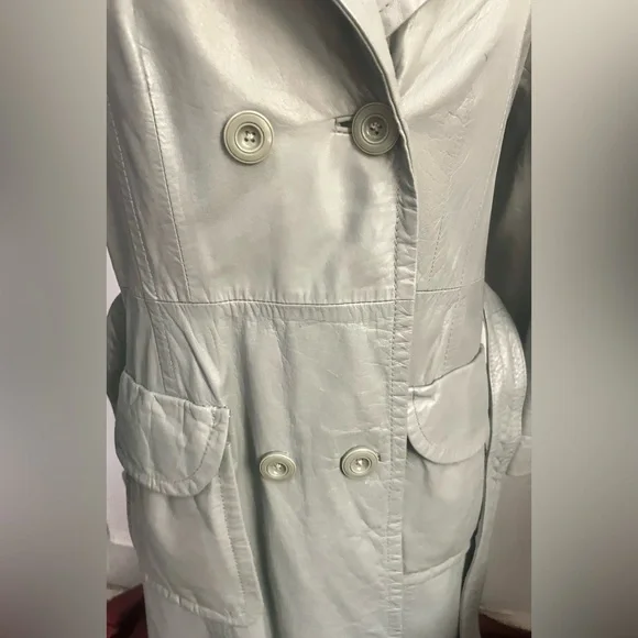 Vintage The Tannery Montgomery Wards Women's leather Gray Trench Coat size 13/14 - Picture 9 of 12